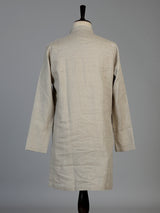 Beige linen silk mens kurta suit with elegant butti embroidery