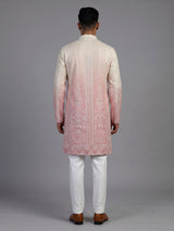 Cream pink silk mens kurta suit with shaded festive elegance