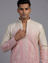 Cream pink silk mens kurta suit with shaded festive elegance