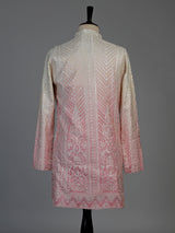Cream pink silk mens kurta suit with shaded festive elegance