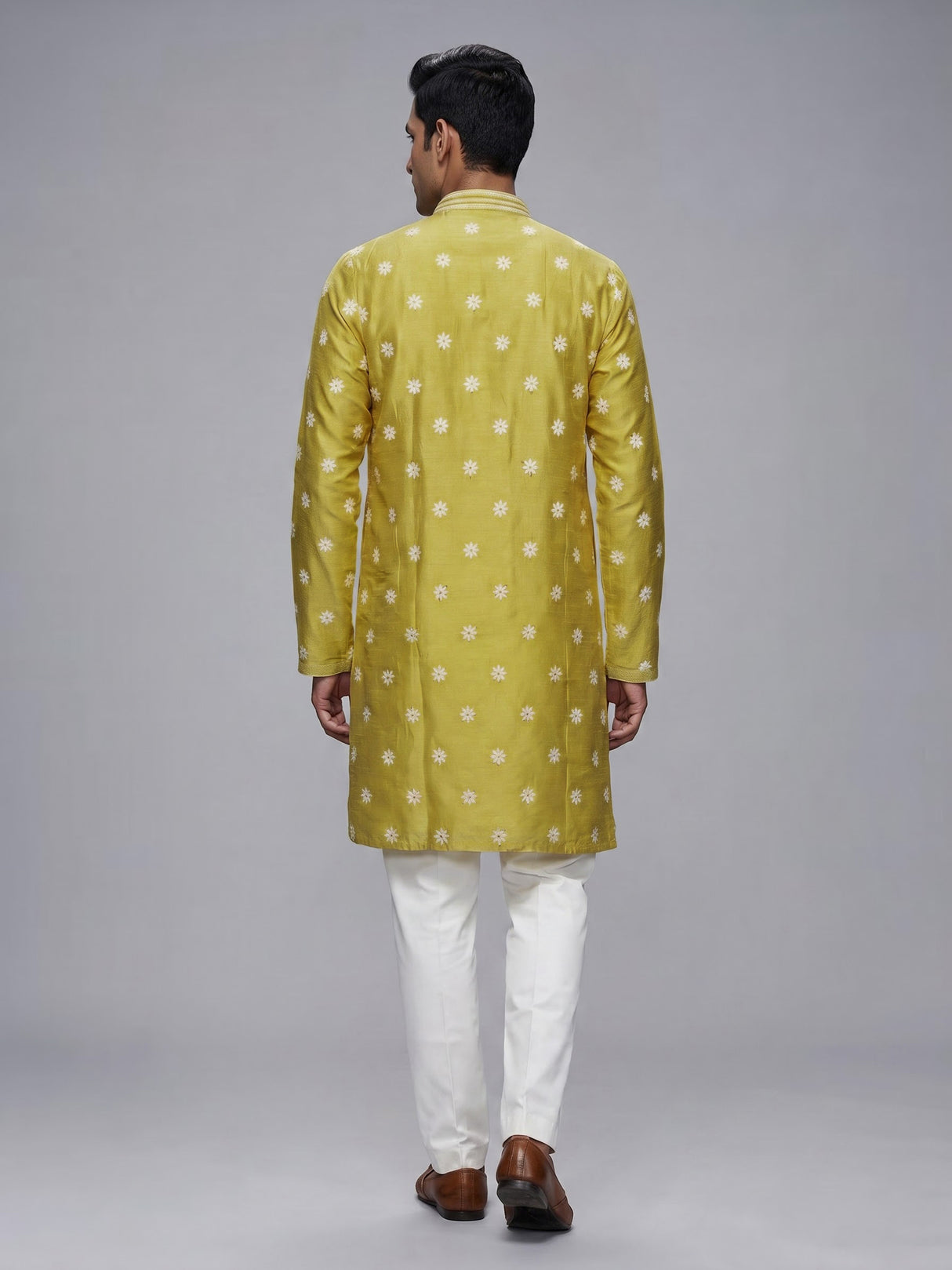 Mehendi green raw silk mens kurta suit with elegant butti work