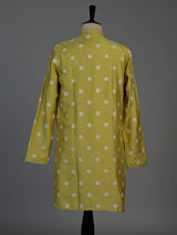 Mehendi green raw silk mens kurta suit with elegant butti work