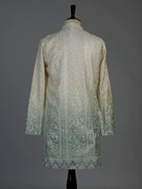 Cream green silk mens kurta suit with graceful shaded detailing