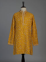 Mustard yellow silk mens kurta suit with sparkling aabla embellishments