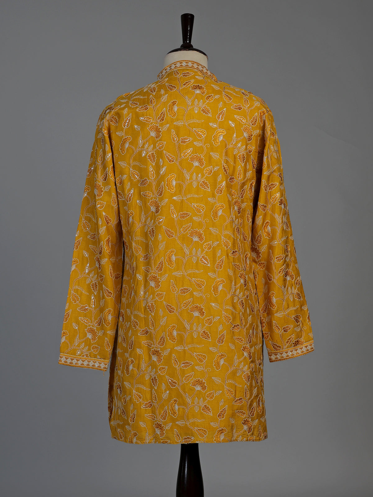 Mustard yellow silk mens kurta suit with sparkling aabla embellishments