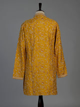 Mustard yellow silk mens kurta suit with sparkling aabla embellishments
