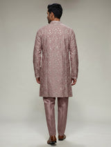 Onion pink silk blend mens kurta suit with elegant aabla detailing