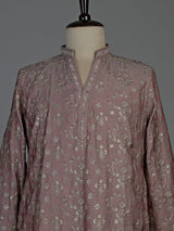 Onion pink silk blend mens kurta suit with elegant aabla detailing