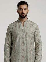Dusty mint green silk blend mens kurta suit with sparkling detailing