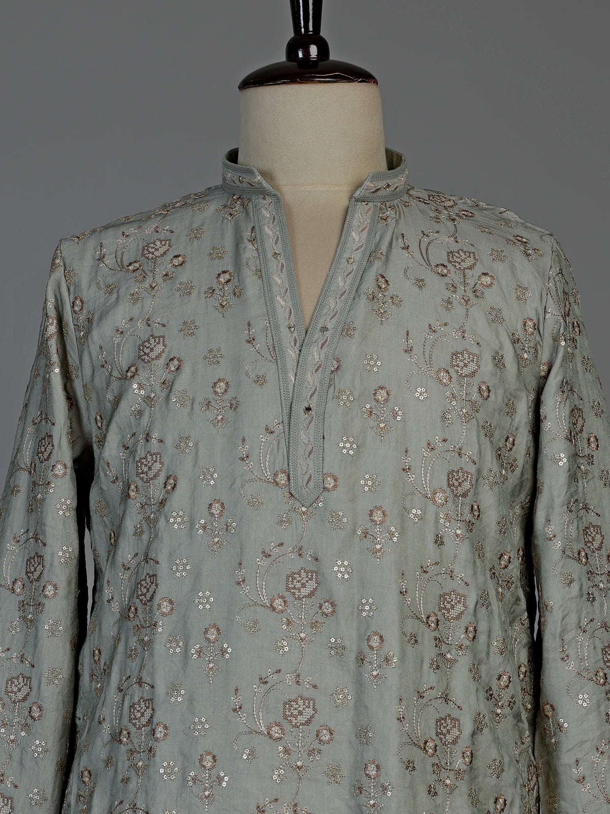 Dusty mint green silk blend mens kurta suit with sparkling detailing