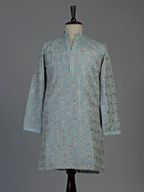 Sky blue silk mens kurta suit with elegant sequined aabla work