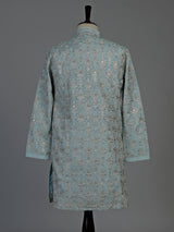 Sky blue silk mens kurta suit with elegant sequined aabla work
