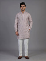 Lilac purple silk mens kurta suit with intricate aabla embellishments