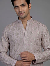 Lilac purple silk mens kurta suit with intricate aabla embellishments