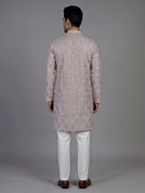 Lilac purple silk mens kurta suit with intricate aabla embellishments
