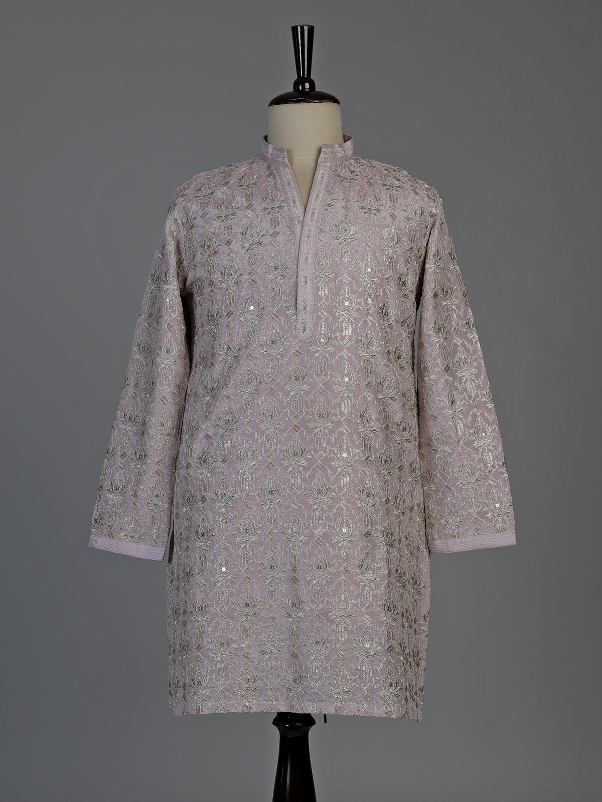 Lilac purple silk mens kurta suit with intricate aabla embellishments
