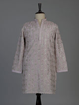 Lilac purple silk mens kurta suit with intricate aabla embellishments