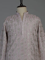 Lilac purple silk mens kurta suit with intricate aabla embellishments