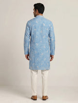 Sky blue silk mens kurta suit with shimmering aabla embellishments