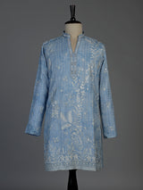 Sky blue silk mens kurta suit with shimmering aabla embellishments