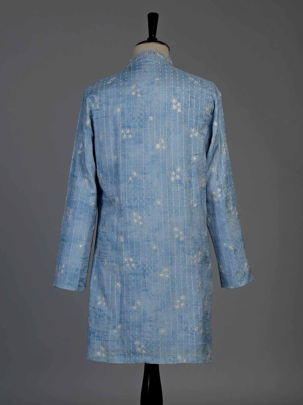 Sky blue silk mens kurta suit with shimmering aabla embellishments