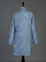 Sky blue silk mens kurta suit with shimmering aabla embellishments