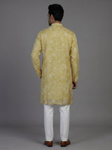Yellow silk mens kurta suit with sparkling aabla and sequin work