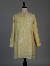 Yellow silk mens kurta suit with sparkling aabla and sequin work