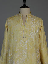 Yellow silk mens kurta suit with sparkling aabla and sequin work