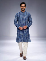 Blue silk mens kurta suit with shaded finish and zari butti work