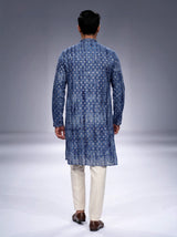 Blue silk mens kurta suit with shaded finish and zari butti work