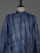 Blue silk mens kurta suit with shaded finish and zari butti work