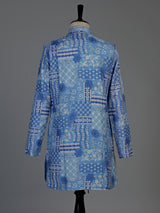 Blue silk mens kurta suit with printed dupatta and threadwork