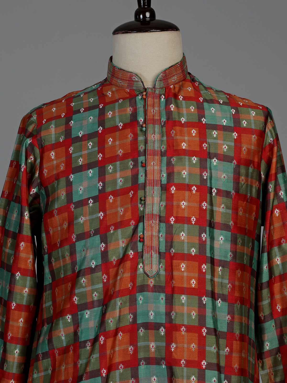 Multicolor gajji silk mens kurta suit with checks printed dupatta