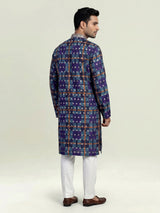 Blue gajji silk mens kurta suit with printed dupatta and zari butti