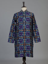 Blue gajji silk mens kurta suit with printed dupatta and zari butti