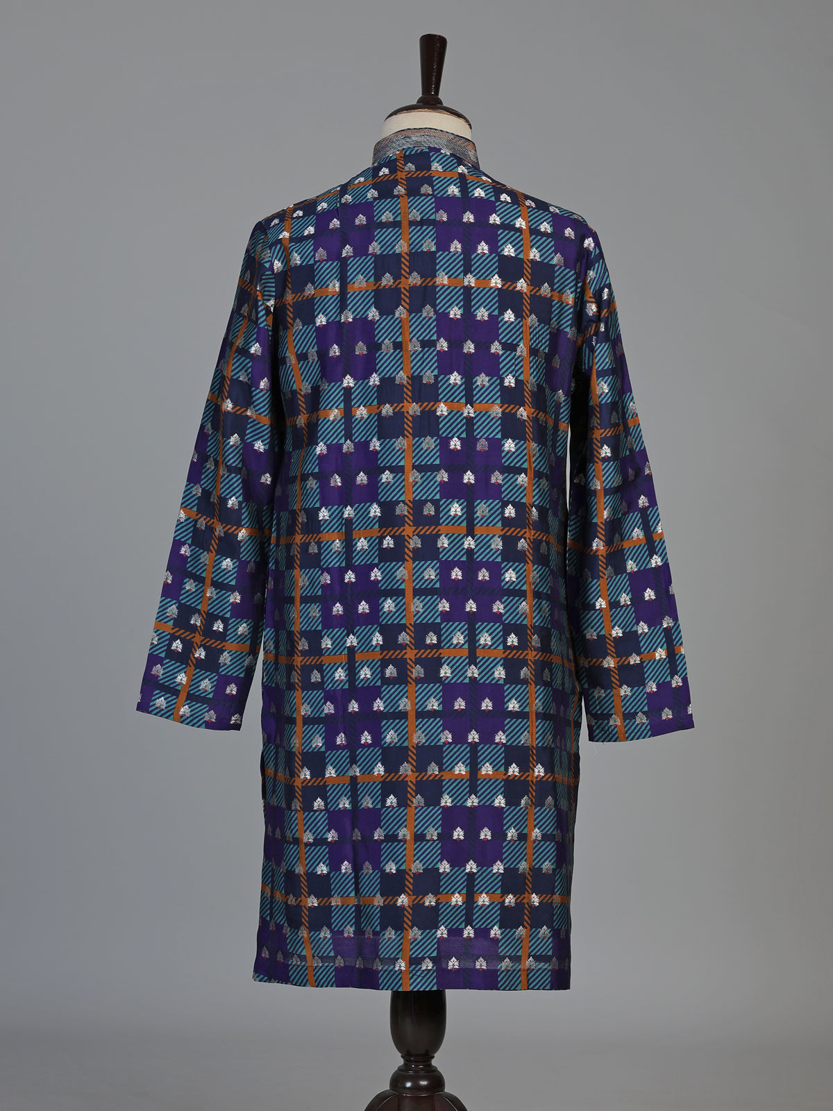 Blue gajji silk mens kurta suit with printed dupatta and zari butti