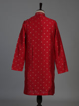 Red silk mens kurta suit with elegant zari butti craftsmanship