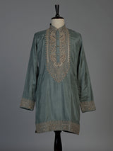 Stone grey silk mens kurta suit with elegant embroidery and sequins