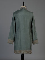 Stone grey silk mens kurta suit with elegant embroidery and sequins