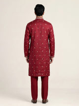 Maroon silk blend mens kurta suit with elegant sequined butti work