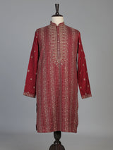 Maroon silk blend mens kurta suit with elegant sequined butti work