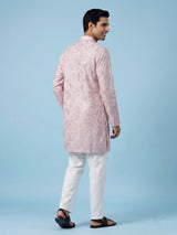 Light pink linen mens kurta suit with delicate sequin embroidery
