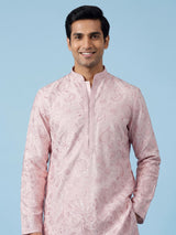 Light pink linen mens kurta suit with delicate sequin embroidery