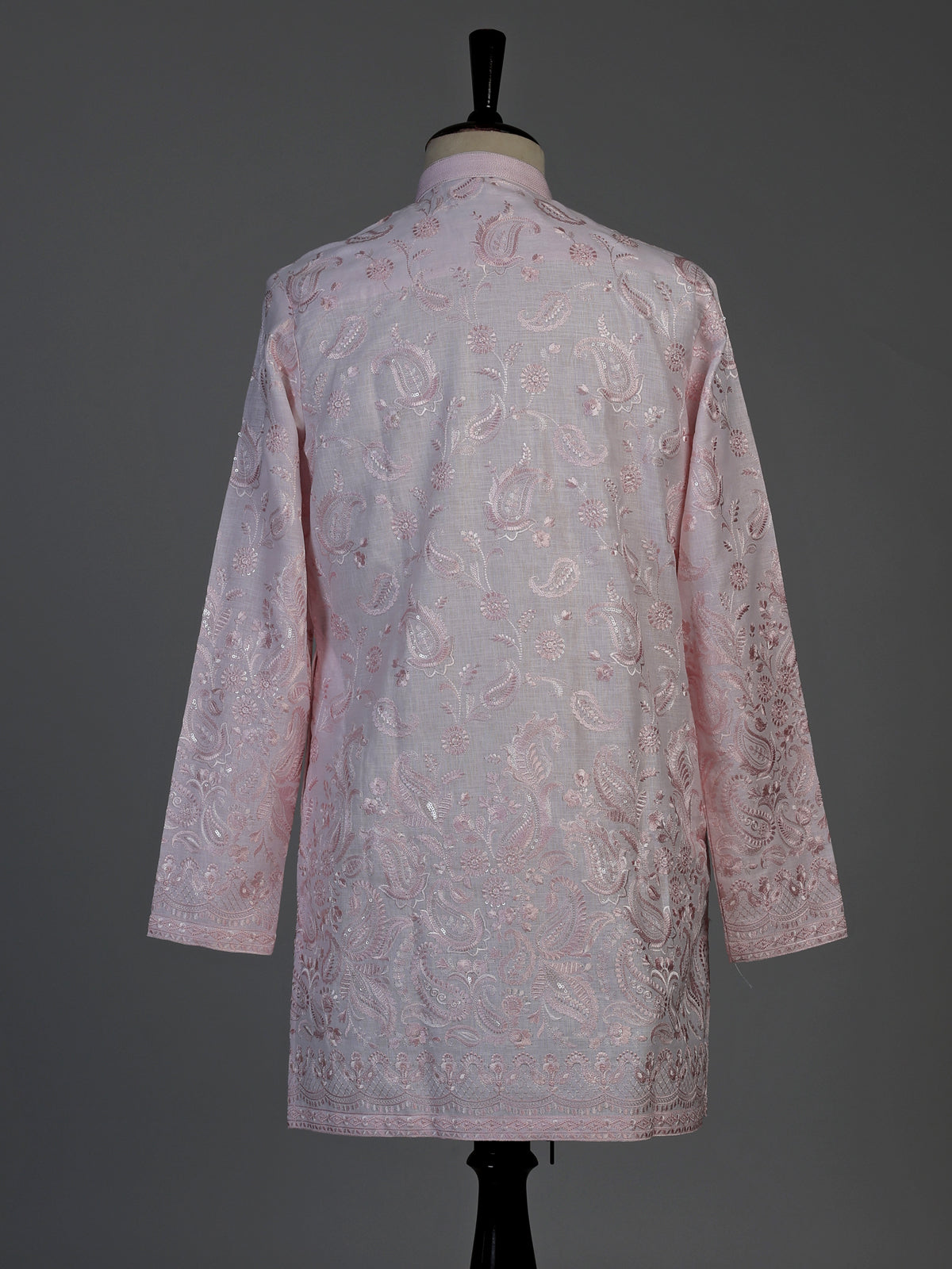 Light pink linen mens kurta suit with delicate sequin embroidery