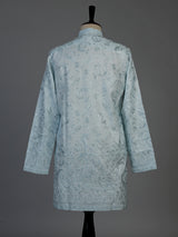 Mint blue linen mens kurta suit with elegant embroidery and sequins