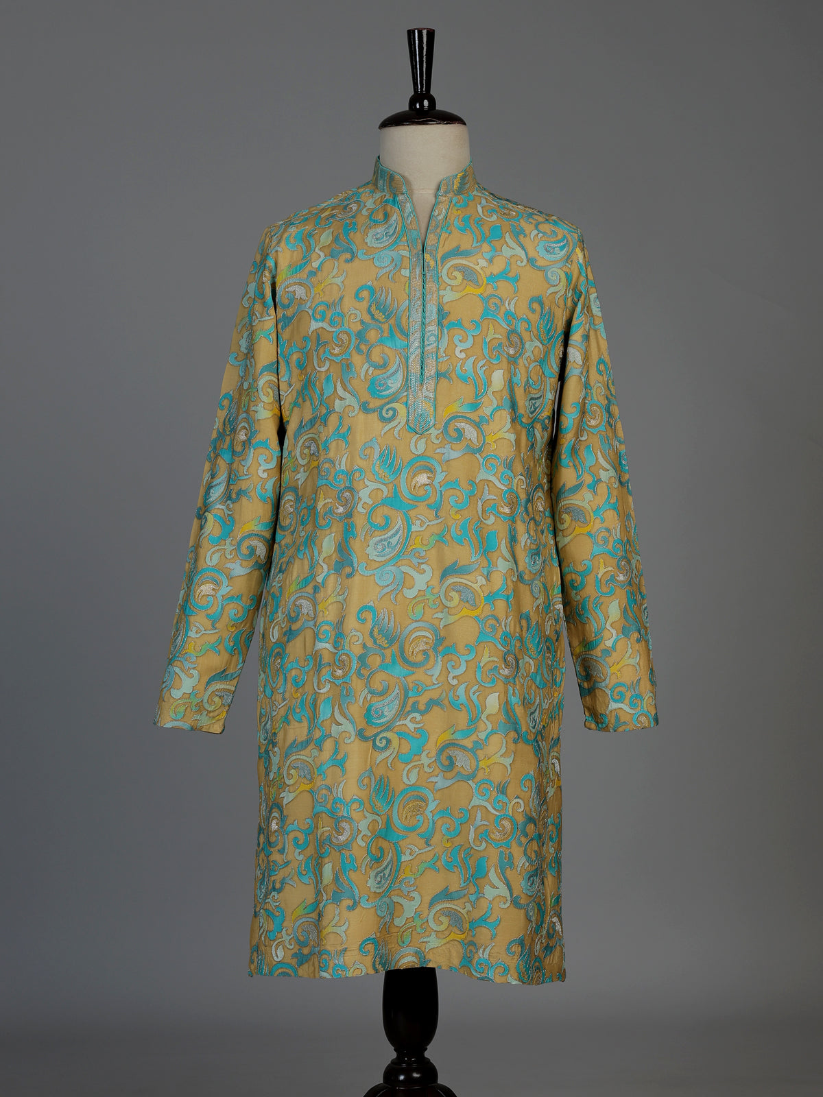 Multicolor silk blend mens kurta suit with elegant printed styling