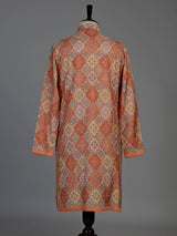 Dark peach pure silk mens kurta suit with stylish printed finish