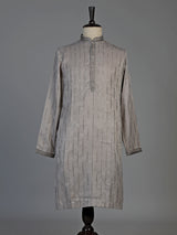 Light grey slub silk mens kurta suit with delicate sequin detailing
