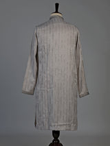 Light grey slub silk mens kurta suit with delicate sequin detailing